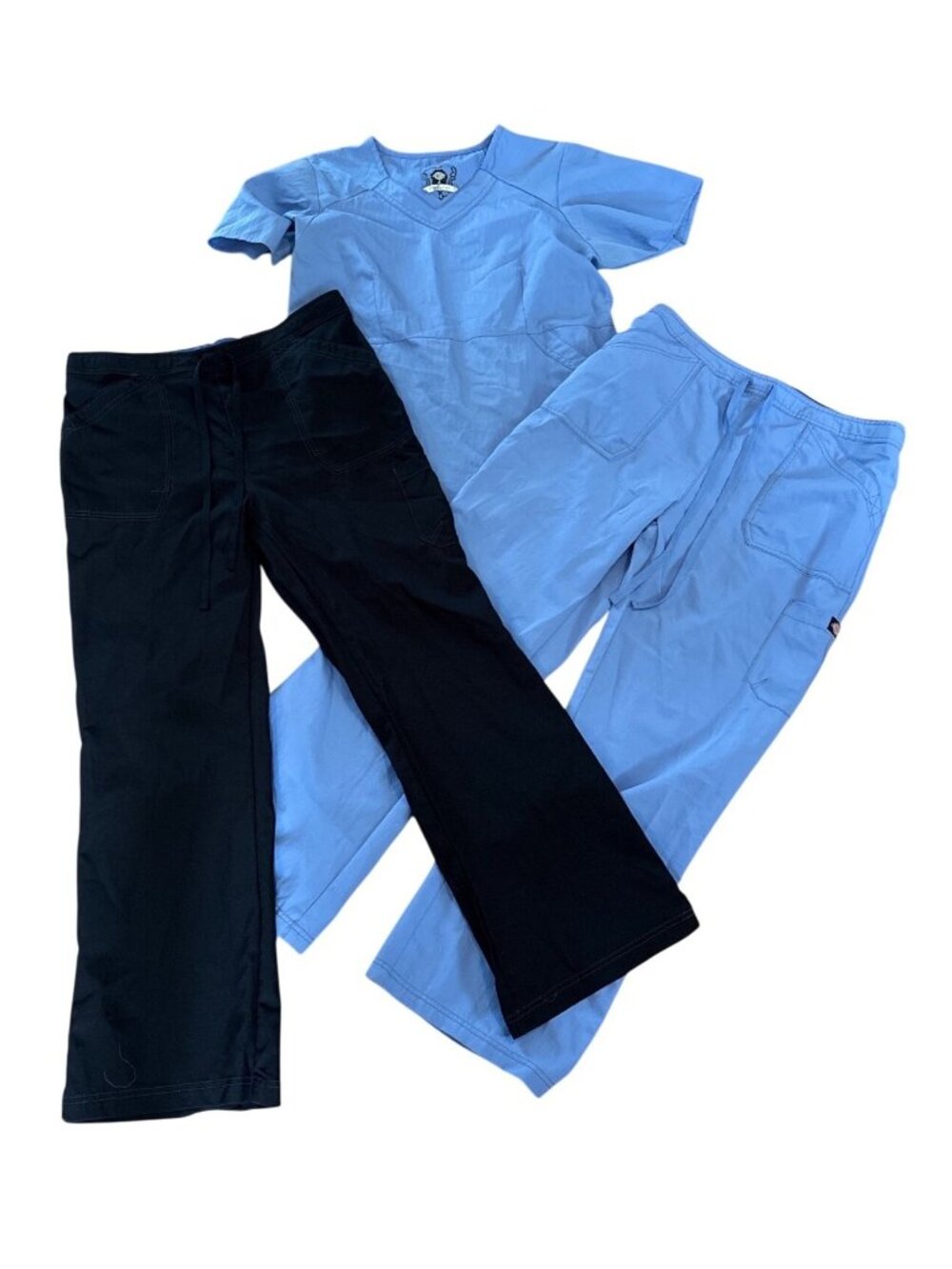 Dickies Black Label Scrub Set Lot of 1 Top 2 Pants Womens Lg Blue Black